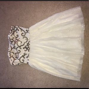 White and Gold Short Prom Dress